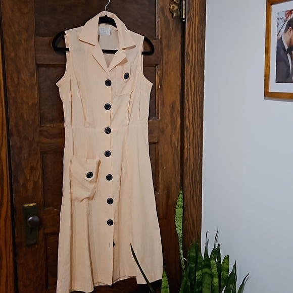 Peachy Pink Striped 50s Dress - Picture 1 of 13